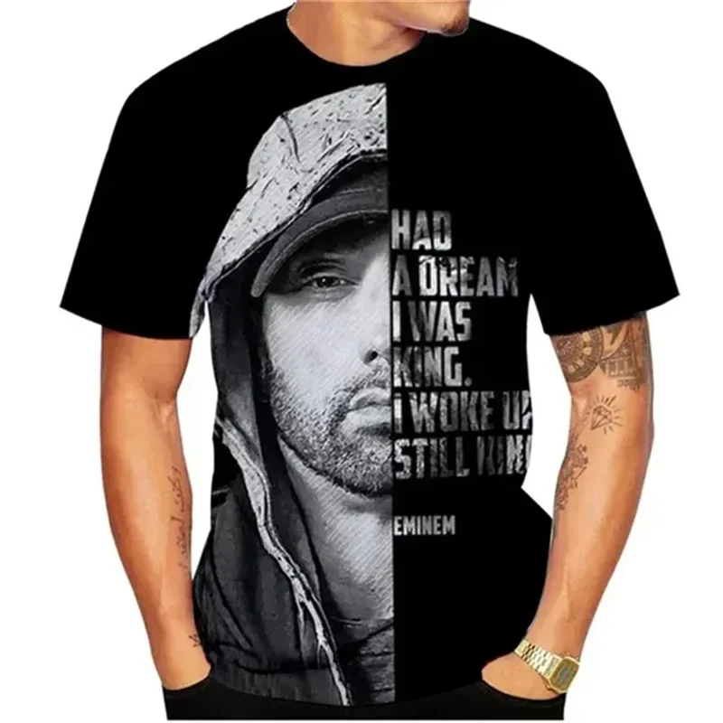 

Rapper EMINEM 3D Printed Hip-hop T-shirt Men Women's Clothing Tees Harajuku Casual Short-sleeved Hip-hop Shirt y2k Tops Clothing