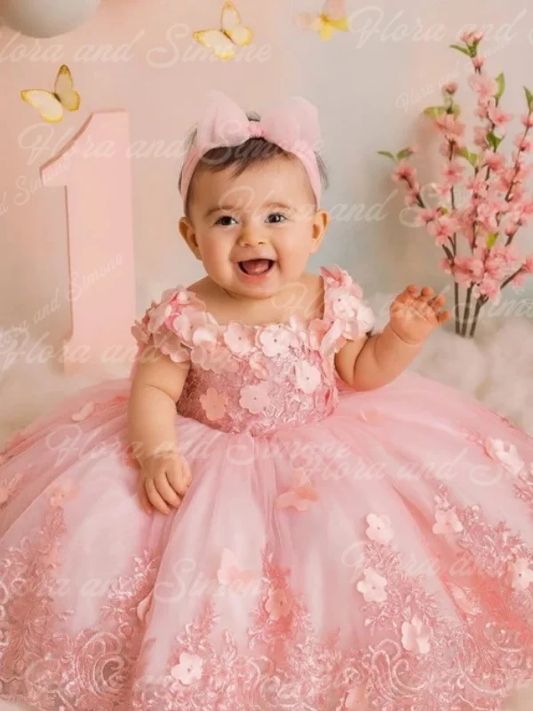 تخصيص طفلة الديكور 3D الأزهار التطريز زهرة فتاة اللباس لحفلات الزفاف الاستقبال الرسمي عطلة الاحتفال