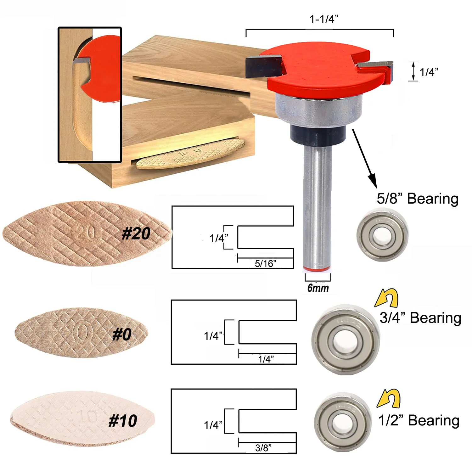 T-Slot Milling Cutter Router Bits 1/4 Shank Top Bearing Slot Cutting Bit Slotting Router Bit for Woodworking Chisel Cutter Tool