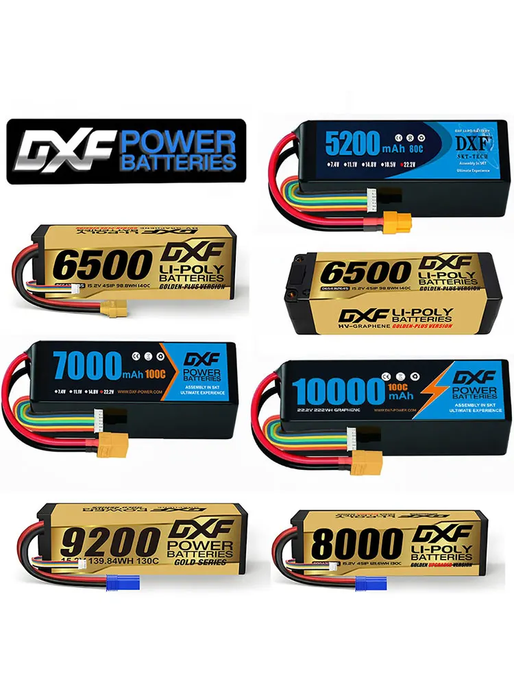 DXF 2S 3S 4S 6S Lipo-batterijen 7.4V 7.6V 11.4V 22.8V 11.1V 15.2V 14.8V 22.2V 5200Mah 9200Mah 6500mAh 8000mAh 7000mAh 10000mAh - afbeelding 2