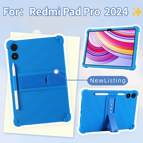 Funda para Xiaomi Redmi Pad Pro 12,1 pulgadas 2024 Poco Pad 12,1 ""PC funda protectora de silicona suave a prueba de golpes con soporte trasero