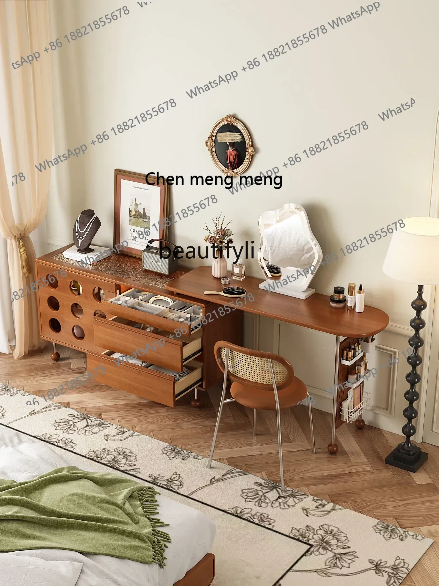 

Medieval retractable dresser chest integrated retro bedroom bedside storage corner solid wood makeup tableFH H