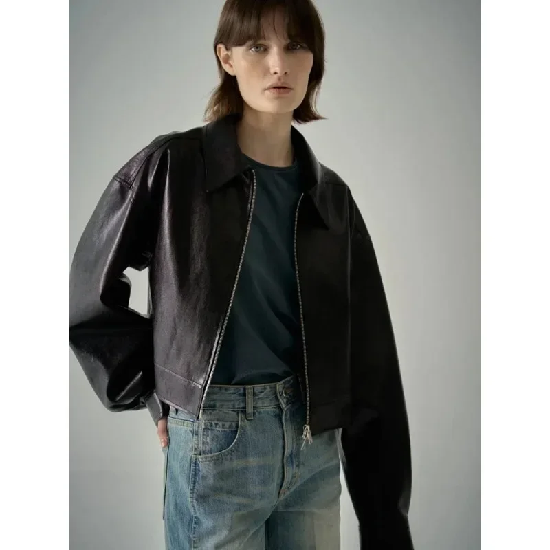 Fac*de Pa**ern Jacket Women Short Top Early Fall New Sense Lapel Zipper Jacket Retro Commuter Casual Jacket Harajuku Clothes