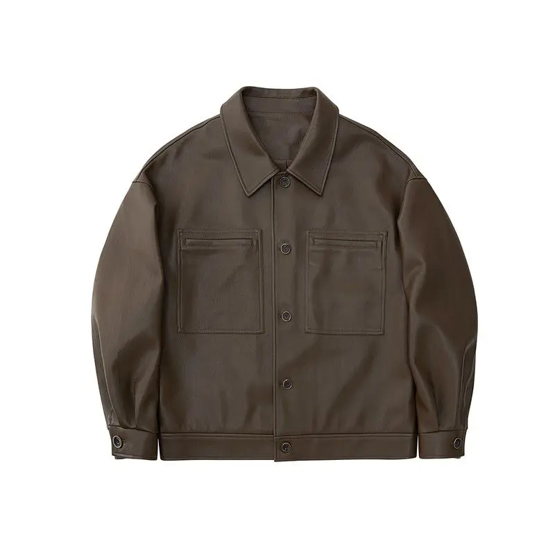 Black Leather Jacket Men Autumn Korean Casual Loose Buttons PU Leather Jacket for Men Luxury 2024 New Short Motorcycle Jacket