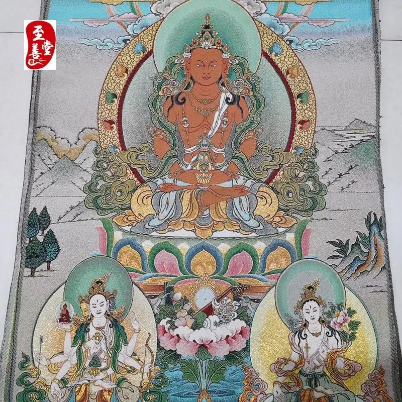 Tibet Tibetan Cloth Silk Amitabha buddha Thangka Tangka Embroidery Painting Embroidery Hanging Pictures