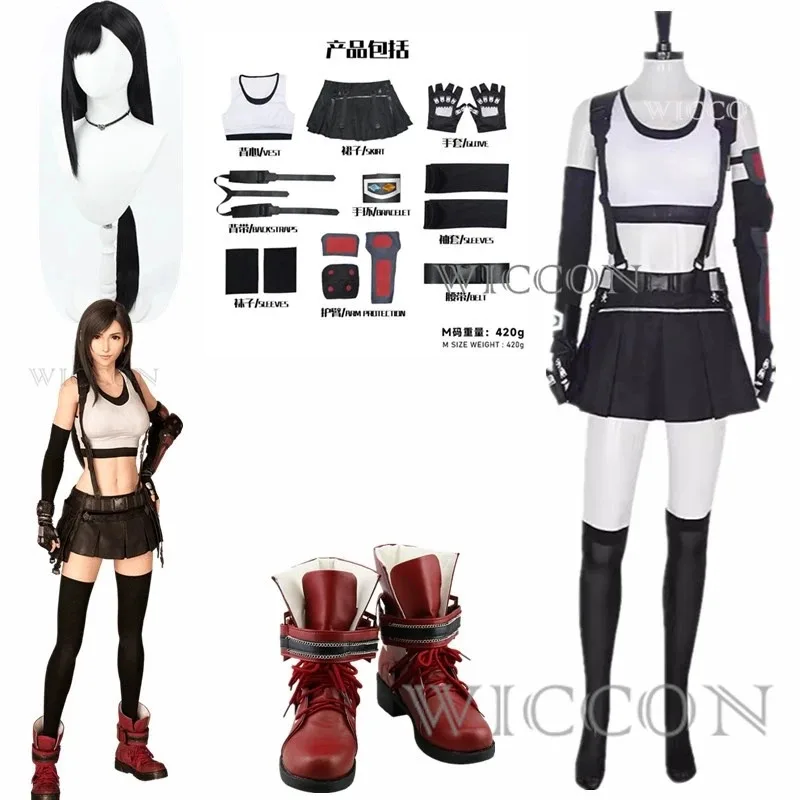 Final Fantasy VII Remake Tifa Cosplay Tifa Lockhart Cosplay Costume adulte femmes filles perruque chaussures Halloween carnaval Costumes