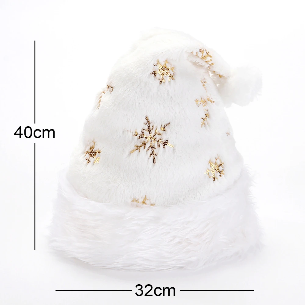 2025 NEW 32*40cm White Plush Christmas Hat Gold Silver Beads Embroidered Adult Christmas Hat Holiday Home Decorations