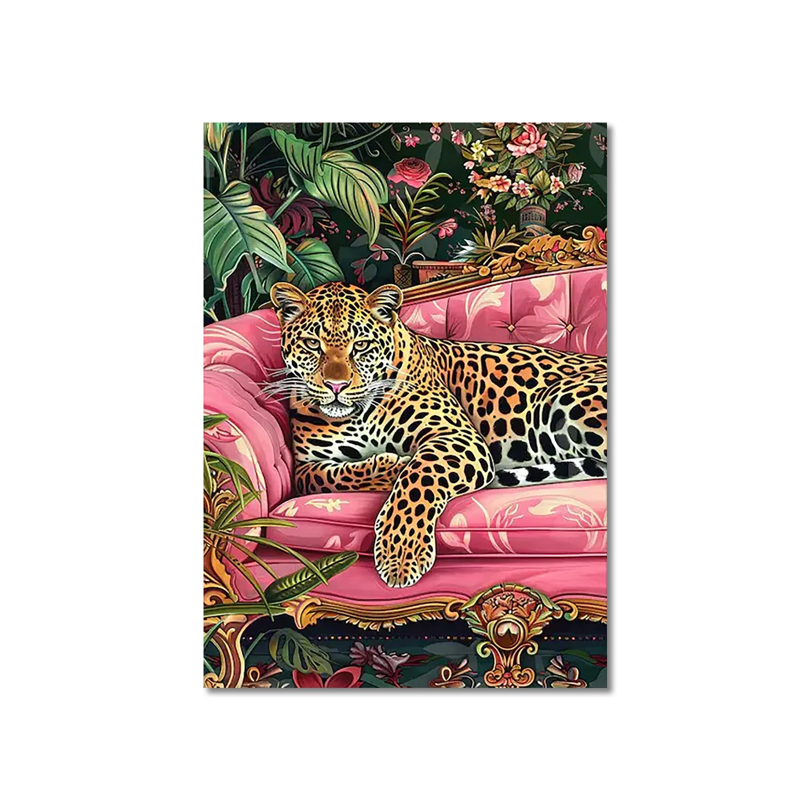 Modern Style Pink Sofa Tiger Canvas Prints Jungle Animal Wall Art Poster for Home Office Bedroom Living Room Decoration Cuadros