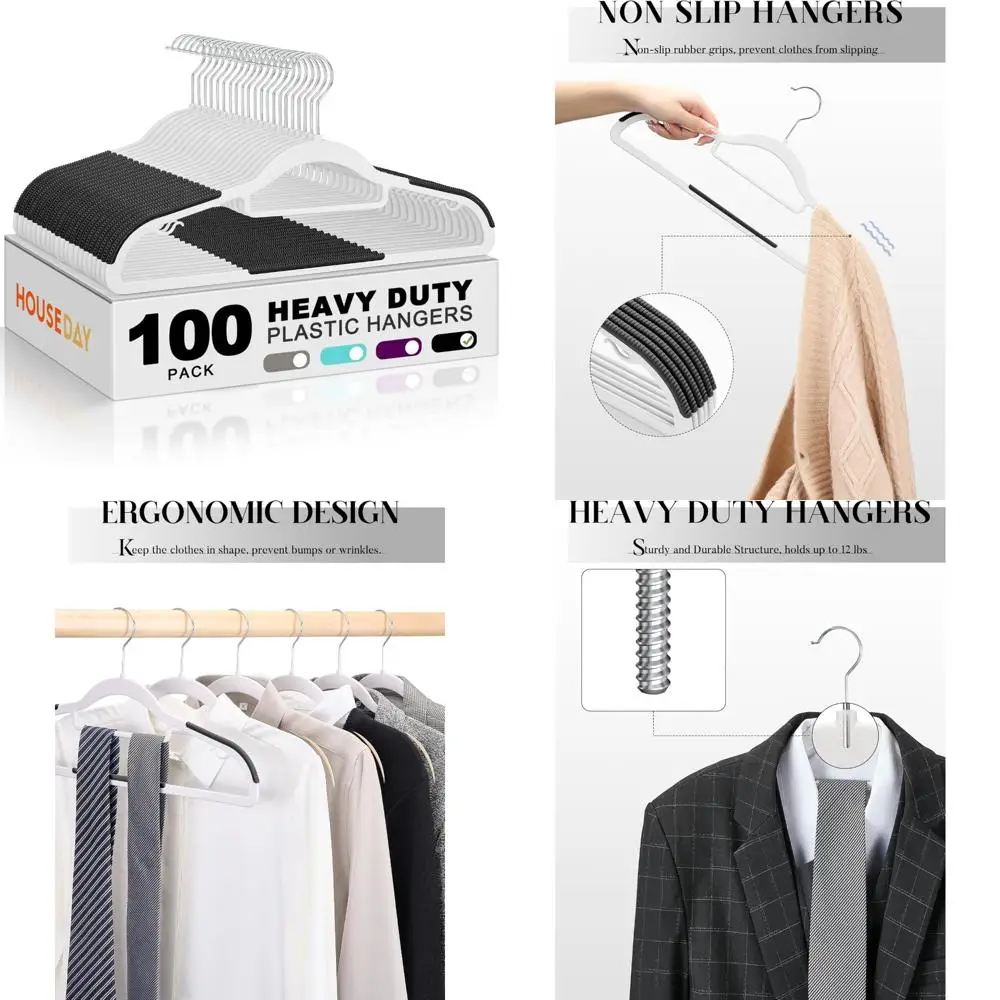 

Нескользящие сверхпрочные белые пластиковые вешалки для одежды с резиновой ручкой и поворотным металлическим крючком на 360 градусов, упаковка 100 шт. для домашнего использования