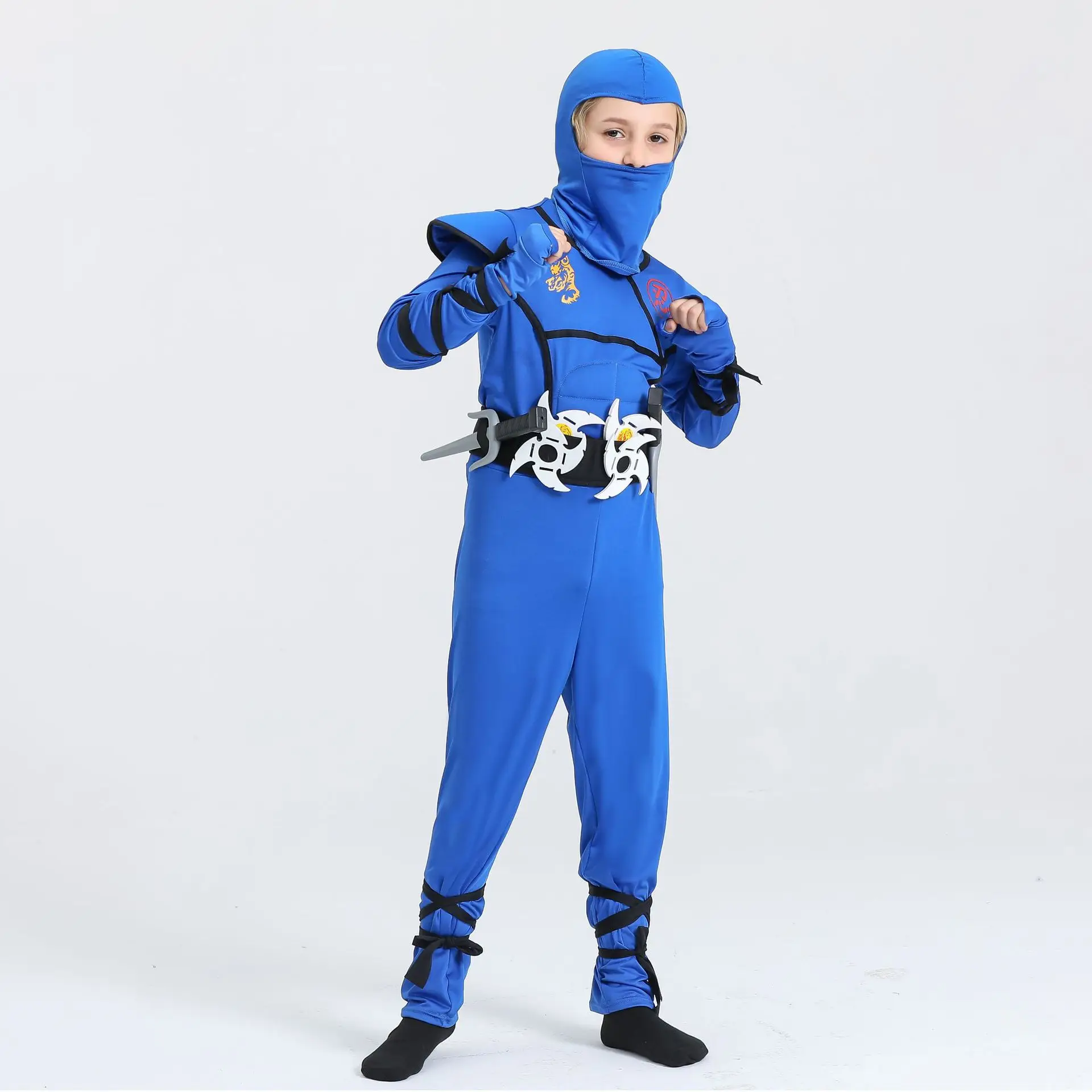 Boys Ninja Deluxe Costume for Kids with Weapon Accessories Kids Kung Fu Ninja Outfit Halloween Ideas Gifts with Bayonet Toys