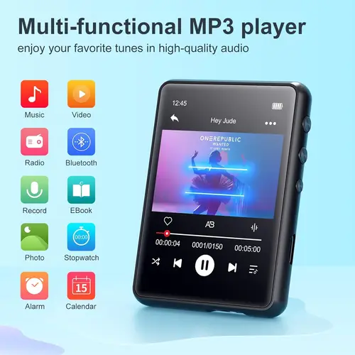 Imagen 2 del producto Reproductor de MP3 MECHEN de 64 GB Bluetooth 5.3 con pantalla completamente táctil de 2,4"" Admite hasta 128 GB. (Negro)