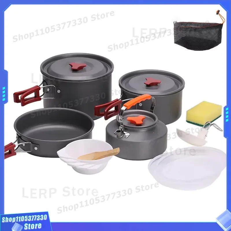 Portable Aluminum Camping Cookware Set Multifunctional Outdoor Cooking Pot and Plate Kit for Hiking Picnic Travel Gear