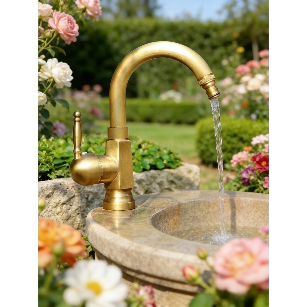 

Специальный смеситель для каменной раковины Dali, полностью медный одиночный холодный антифриз трещины, антикварный ретро-смеситель для двора на открытом воздухе