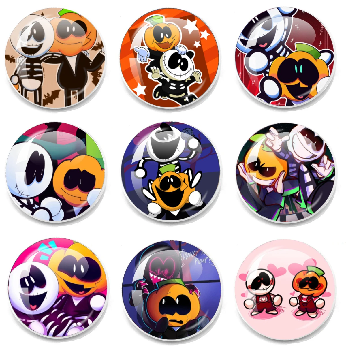 Spooky Month Friday Night Funkin' Skid and Pump Pins Runde Anstecknadel Brosche Rucksack Reversnadel Schmuck Geschenk für Gaming-Liebhaber MS011