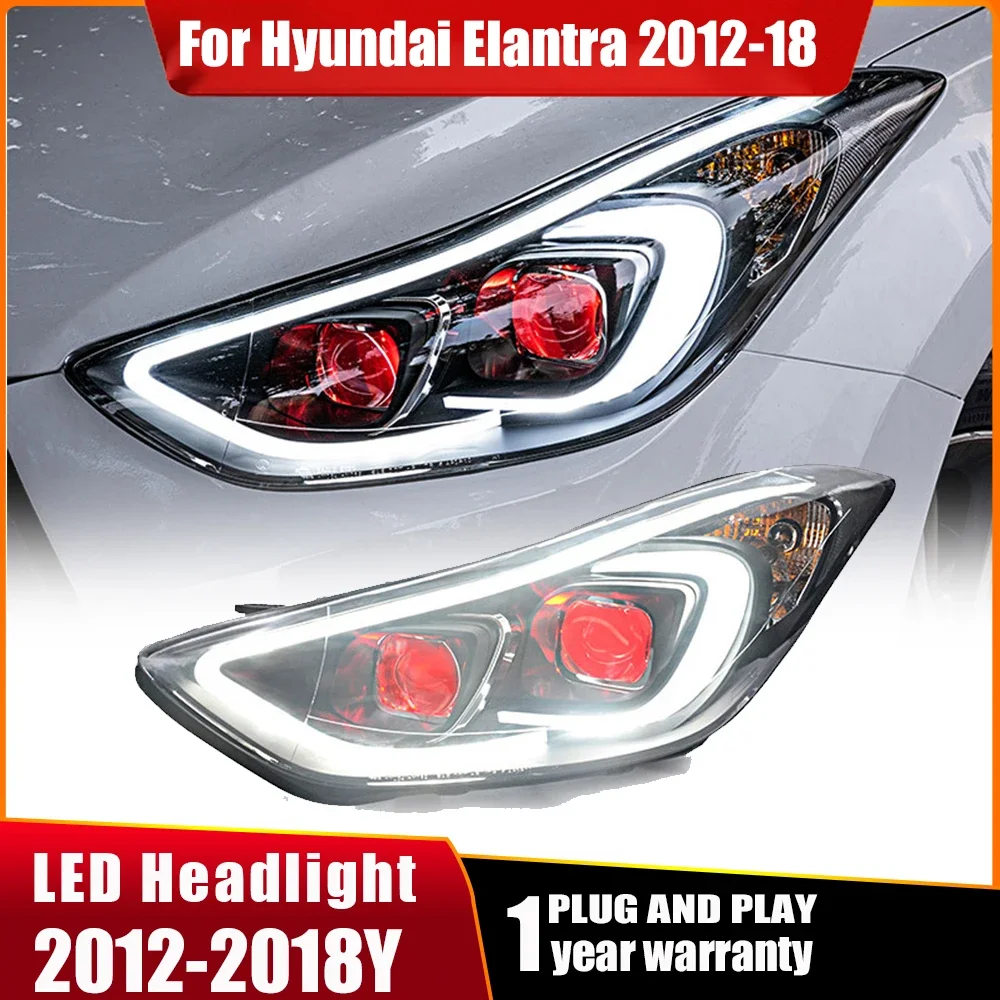 For Hyundai Elantra LED Headlight 2012-18 Headlamps Elantra Front Lamp Drl Led Projector Auto Accessories Car Styling Headlights