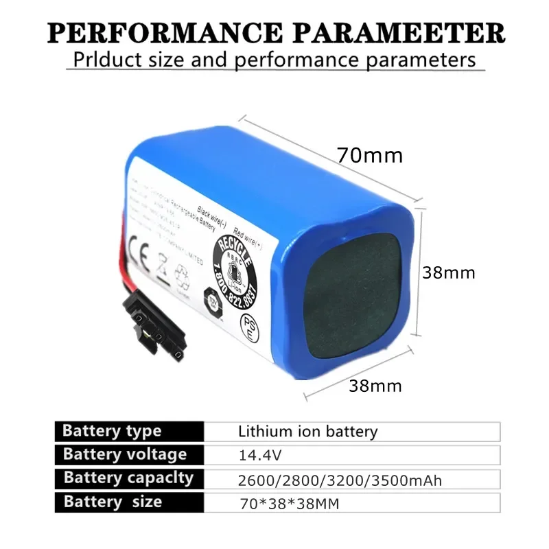 14.4v 2600mAh battery suitable for Xiaomi family Mi robot vacuum mop 2 Lite model: MJSTL 18650 rechargeable lithium battery pack