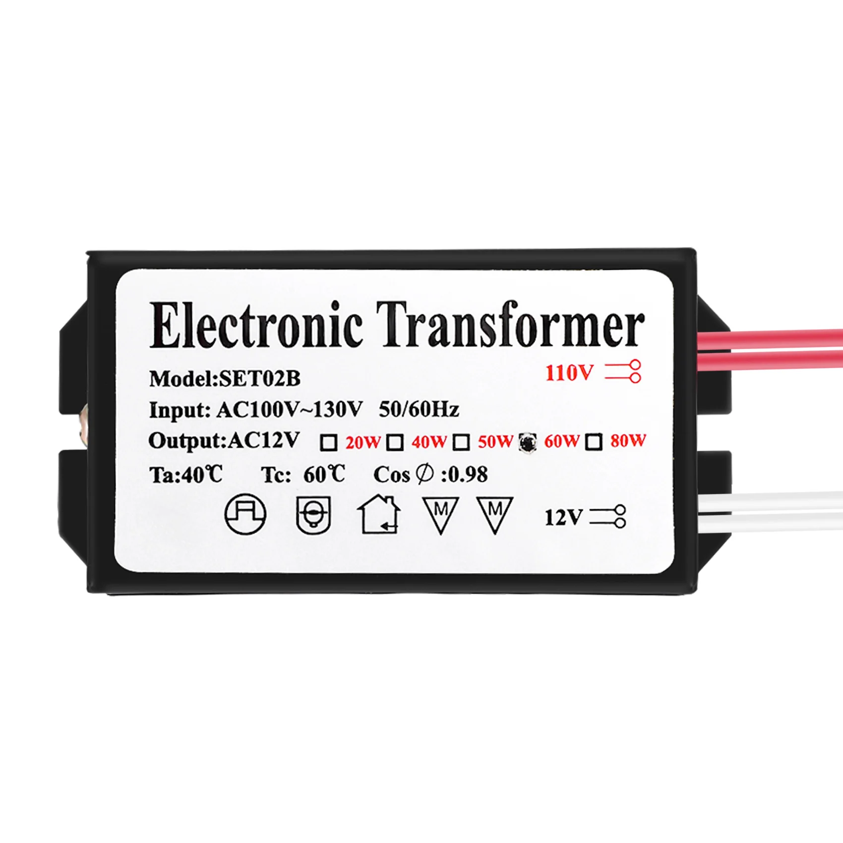 110V to 12V 60W Halogen Light Power Supply Converter Electronic Transformer Black