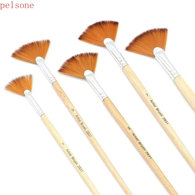 5Pcs Fan Shaped Nylon Hair Gouache Watercolor Paint Brush Set For School Painting Drawing Art Supplies