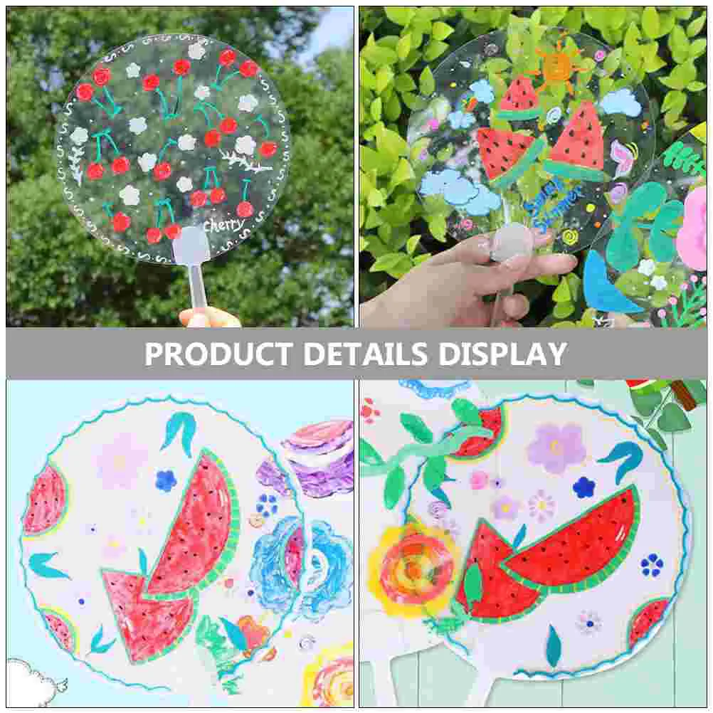 10 Pcs Bulk Hand Fans Round Graffiti Performance Blank 27X17X0.1CM DIY Handicrafts Supplies Transparent Pvc Painting Child