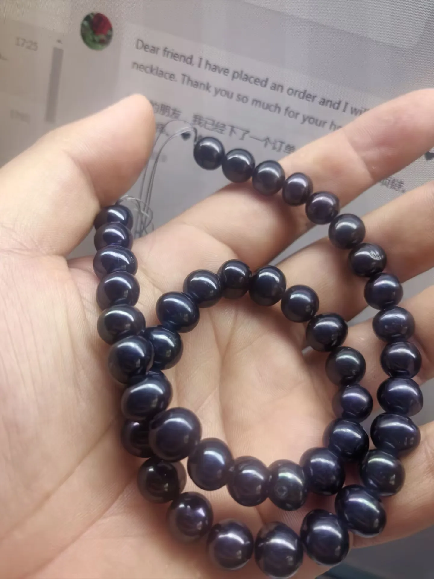 

New Pearl Necklace AAAA+9-10mm Natural Tahiti Black Round Pearl Necklace 35 inch 925s (Physical Photo)