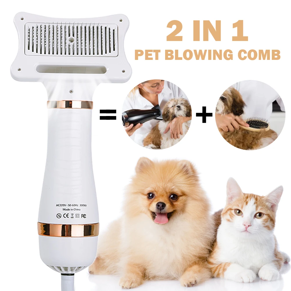 Pet Dog Hair Dryer 2-in-1 Cat Dog Dryer Grooming And Care Adjustable Temperature Low Noise Pet Blow Dryer Comb Cat Dog Supplies