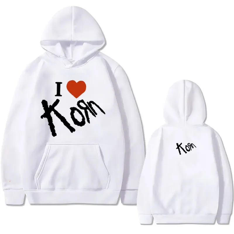 I Love Korn Graphic Hoodie Oversized Streetwear Men Women Vintage Gothic Hooded Sweatshirt Male 90s Rock Band Hoodies Fans Gift