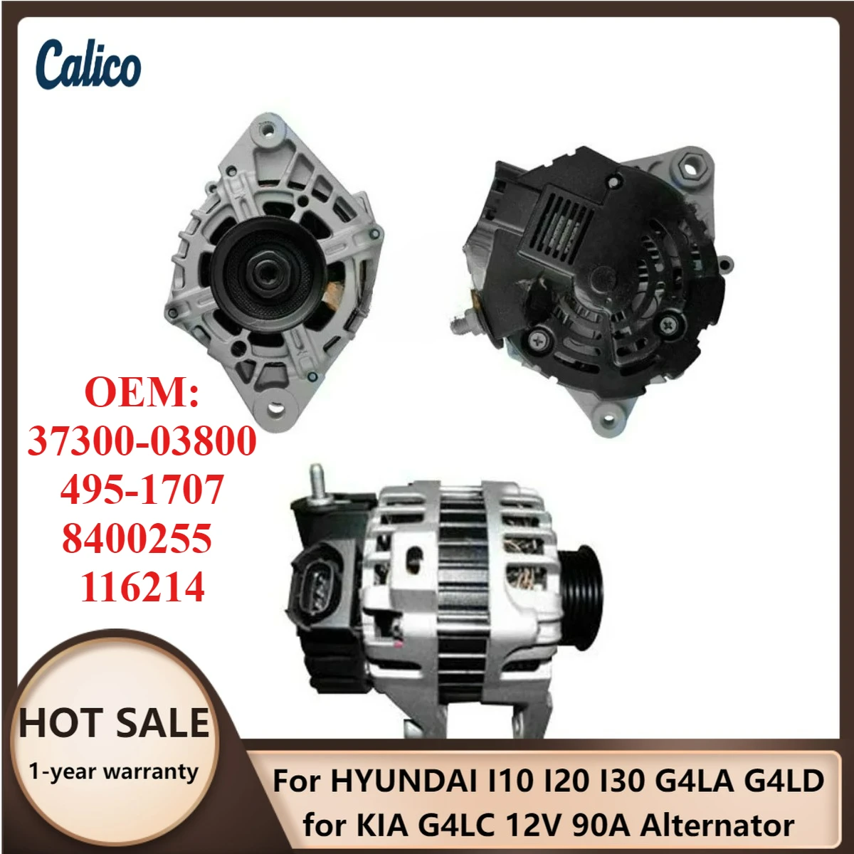 

Top Quality Is Suitable for HYUNDAI I10 I20 I30 G4LA G4LD for KIA G4LC 12V 90A Alternator 37300-03800 495-1707 8400255 116214