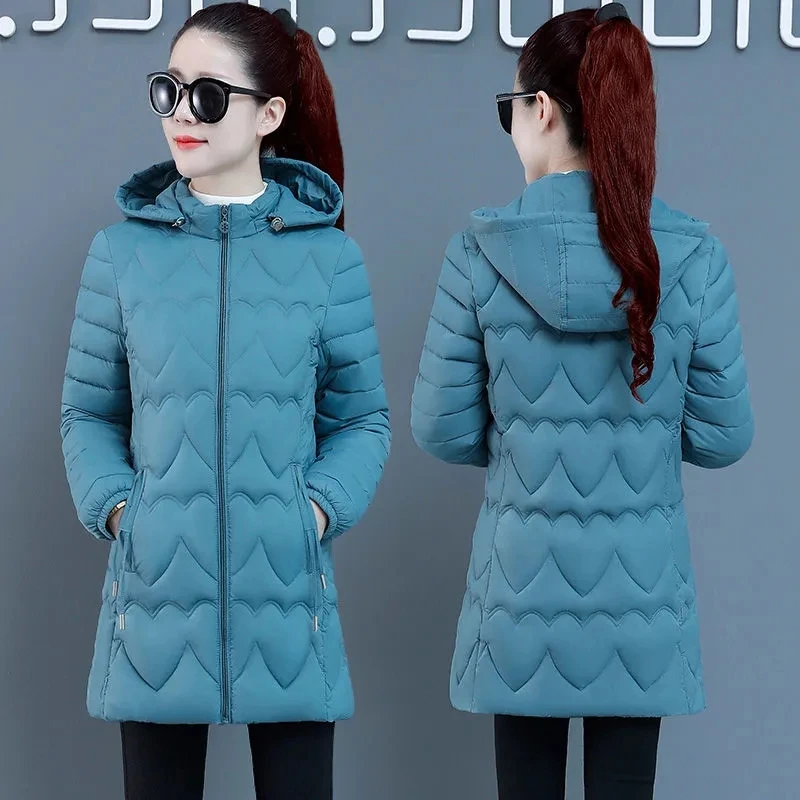 Middle-Aged Women Winter Jacket Parka Ultra-Light Thin Down Cotton Coat New Hooded Warm Mid Long Jacket Women Outerwear 6XL