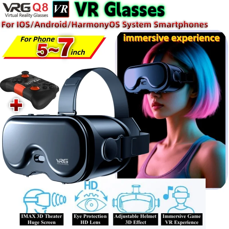 الأصلي VRG Q8 VR الواقع الافتراضي VR نظارات صندوق جوجل كرتون سماعة VR خوذة نظارات ثلاثية الأبعاد للهواتف الذكية IOS أندرويد 5-7 "الهواتف الذكية