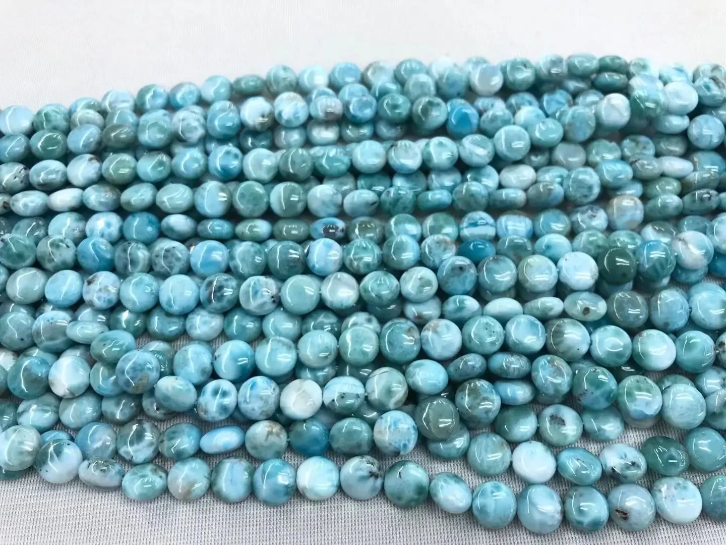 New Natural 10mm Coin Dominica Larimar/Copper Pectolite Stone DIY Loose Beads For Jewelry Making Strand 15"  Wholesale