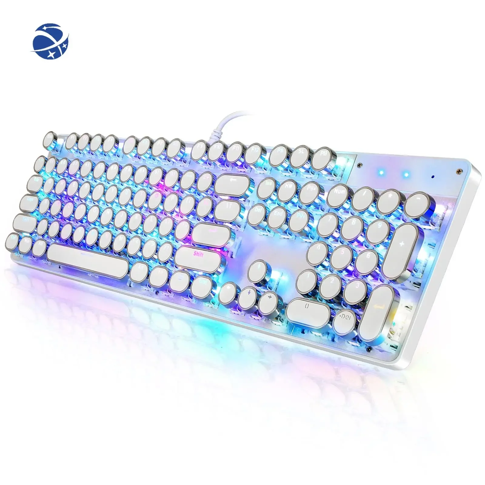 Typewriter Style  Mechanical Gaming Keyboard rgb Backlit Wired with Blue Switch Retro Round Keycap 104 Keys Keyboard