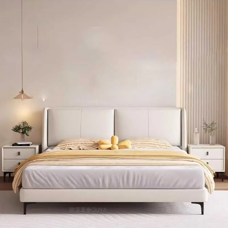 

King Size Double Bed Designer Leather Storage Sleeping Modern Twin Bed Frame White Platform Cama De Casal Nordic Furniture