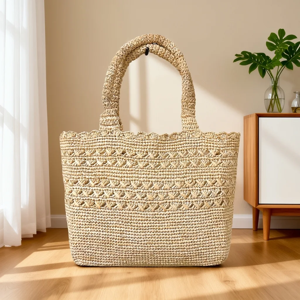 

Вязаная соломенная сумка-тоут для женщин, летняя пляжная сумка из рафии, ручной работы, для путешествий, плетеная сумка-ведро, шоппер