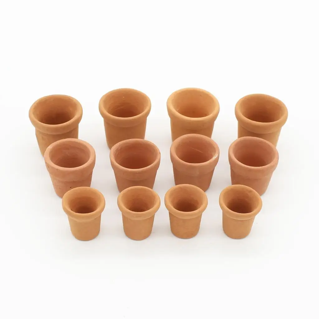 Red Porcelain Flower Pot Set Miniature Dollhouse Garden Accessories 1 12 Scale for Dolls House Decor