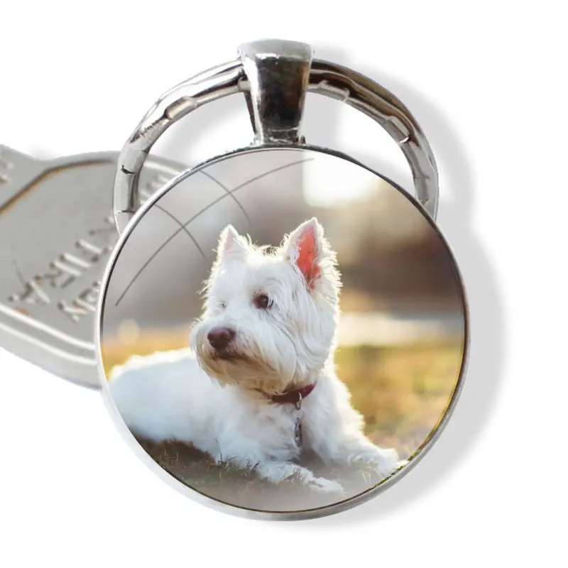 Keychain Glass Cabochon Metal Pendant Classic Men's Women's Keyring Terrier Westie Dog image 6
