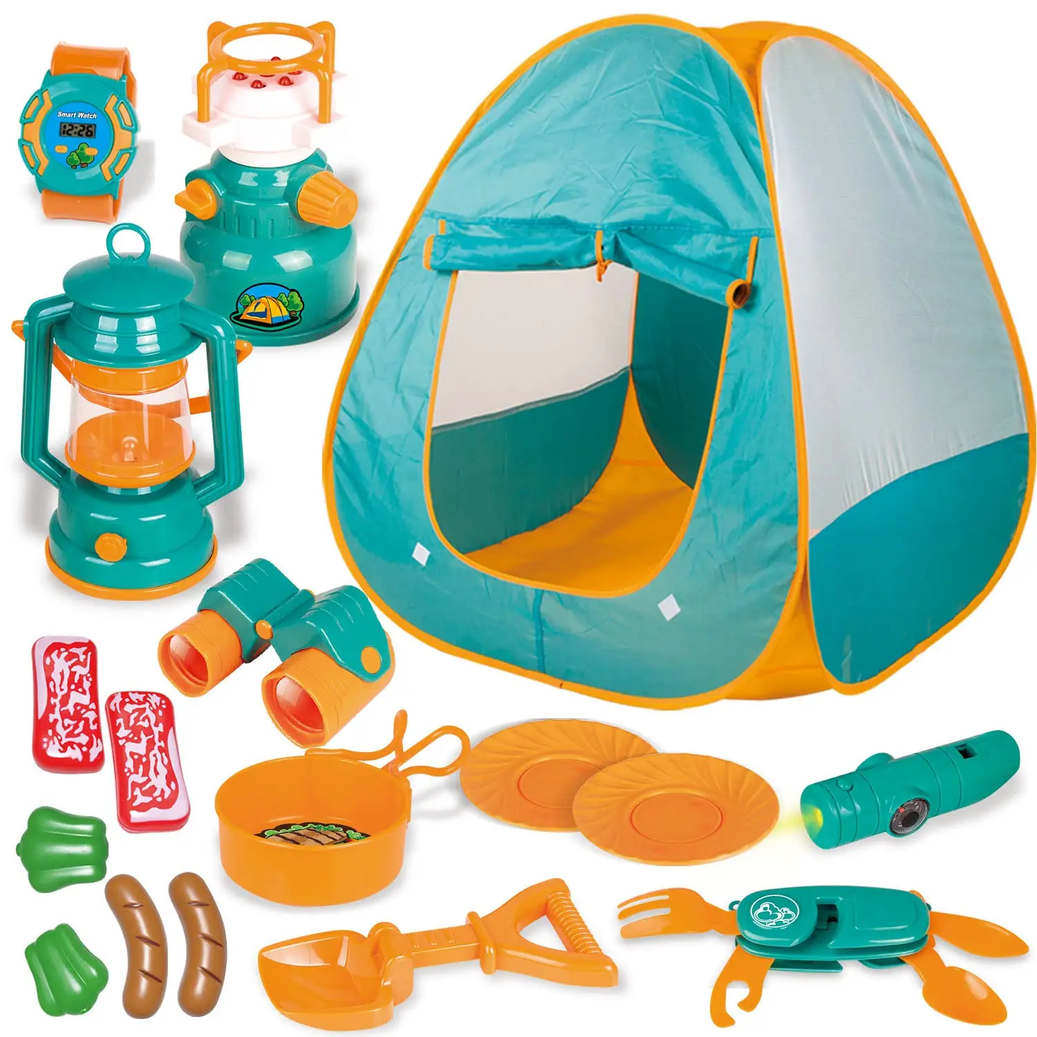 

Pop Up Tent with Kids Camping Gear Set, Kids Play Tent Outdoor Toys Camping Tools Set for Kids