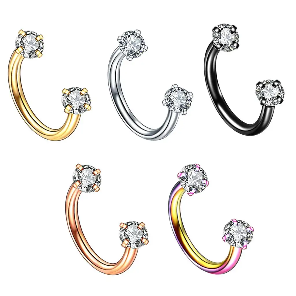 5 Piece Pack Assorted Zircon CZ Stainless Steel Hoop Lip Eyebrow