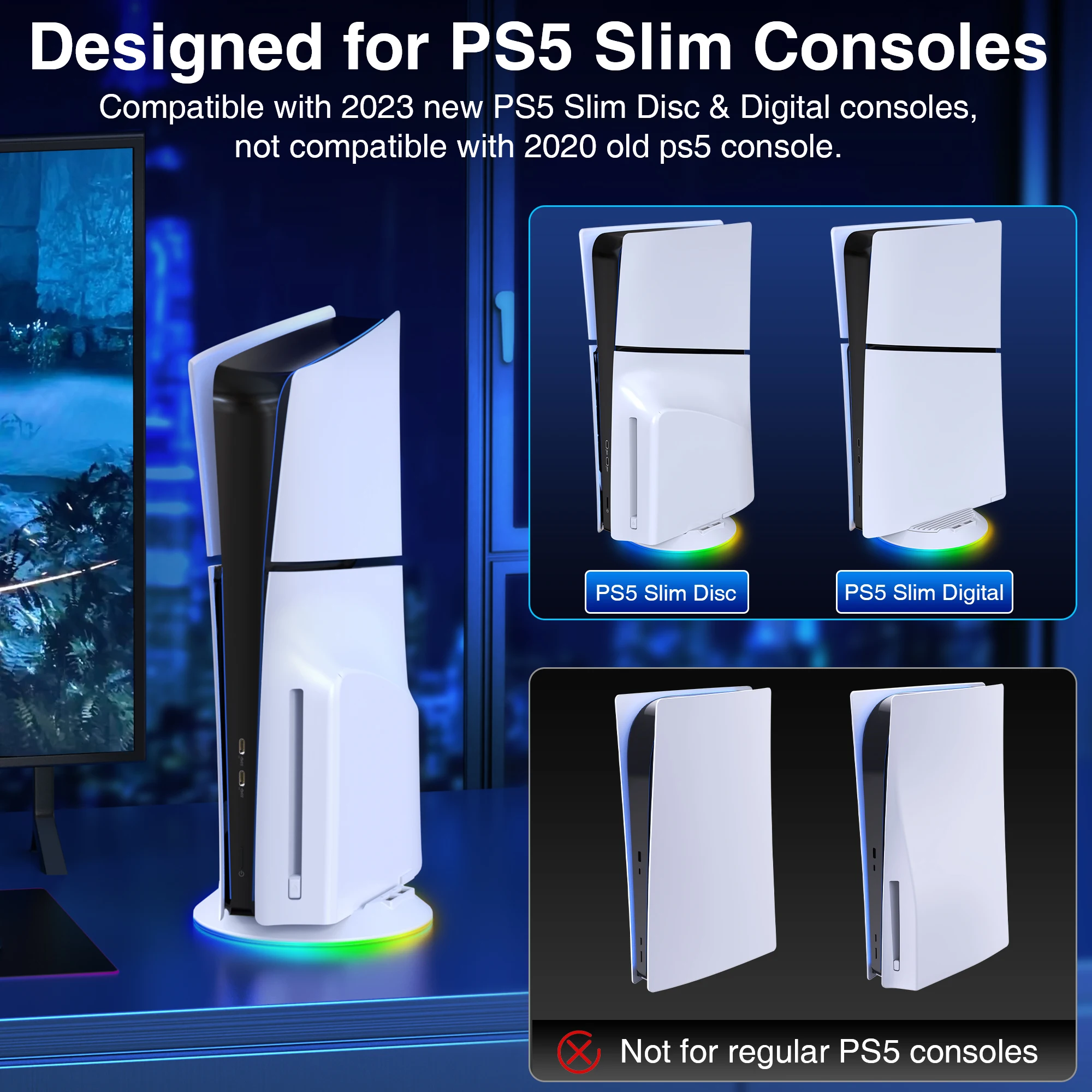 BEBONCOOL X1000 For PS5 Slim Vertical Stand with Charging Cable For PS5 Slim Vertical Station Small Space Base view 3