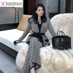 2024 Explosion Street High End Charm Goddess Style Professional Dress Knitted Wide Leg Pants Two Piece Set for Women Pant Sets