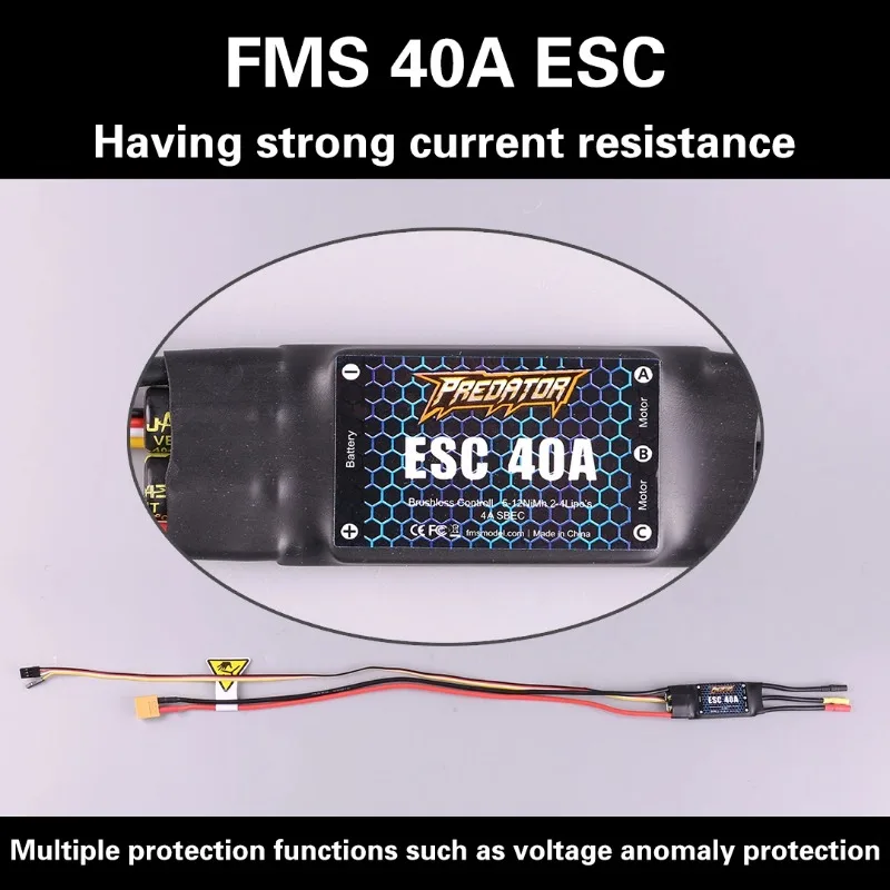 Fms PREDATOR Brushless Esc 40A  Aircraft Model Electric Adjustment 3a Switch Bec Configuration Whit Reverse Thrust Function