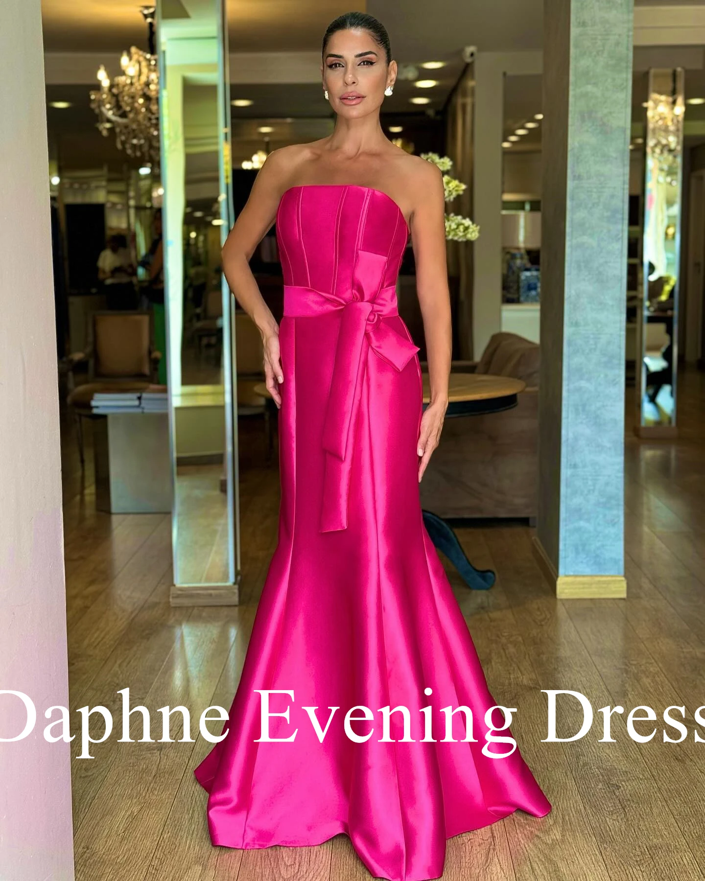 Customized  Classic Mermaid Strapless Belt Evening Dresses Temperament Satin Pleats Photo Color Vestido De Festa Robe d