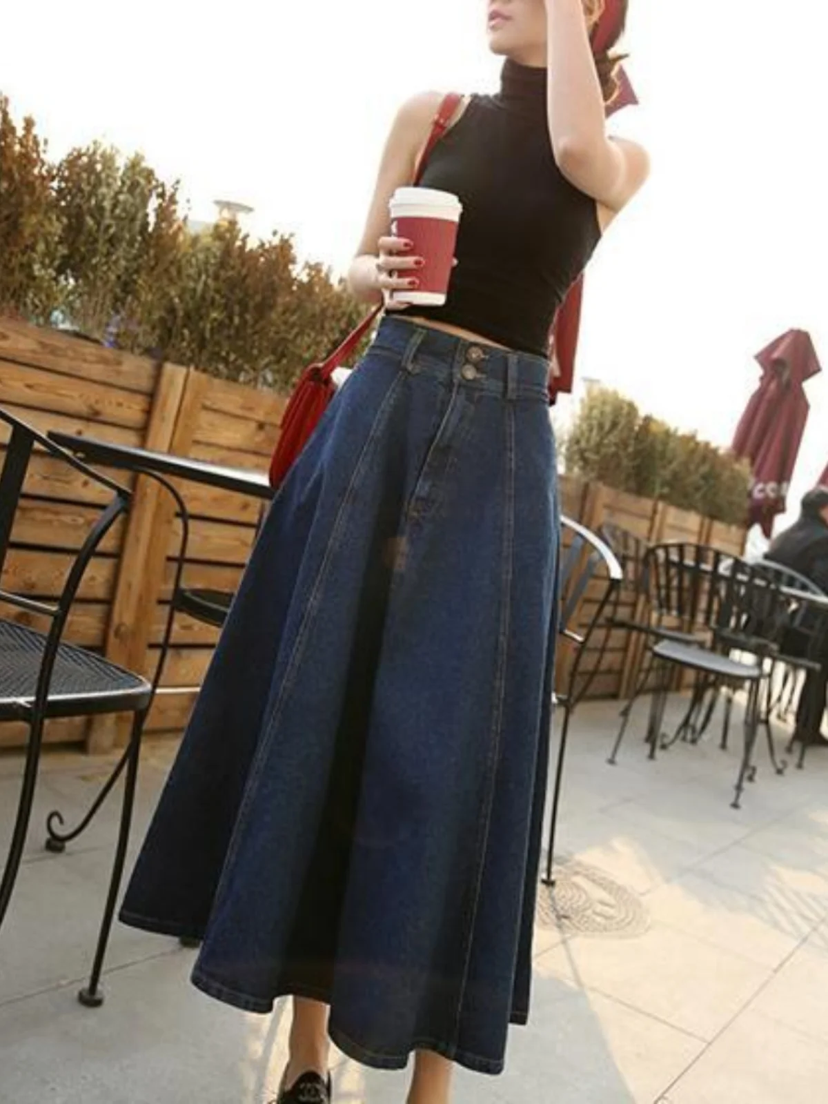 

Retro High Waist Denim Skirt for Women Spring Season Versatile High Waist Design Other Material 00% Ladies' Faion Accory