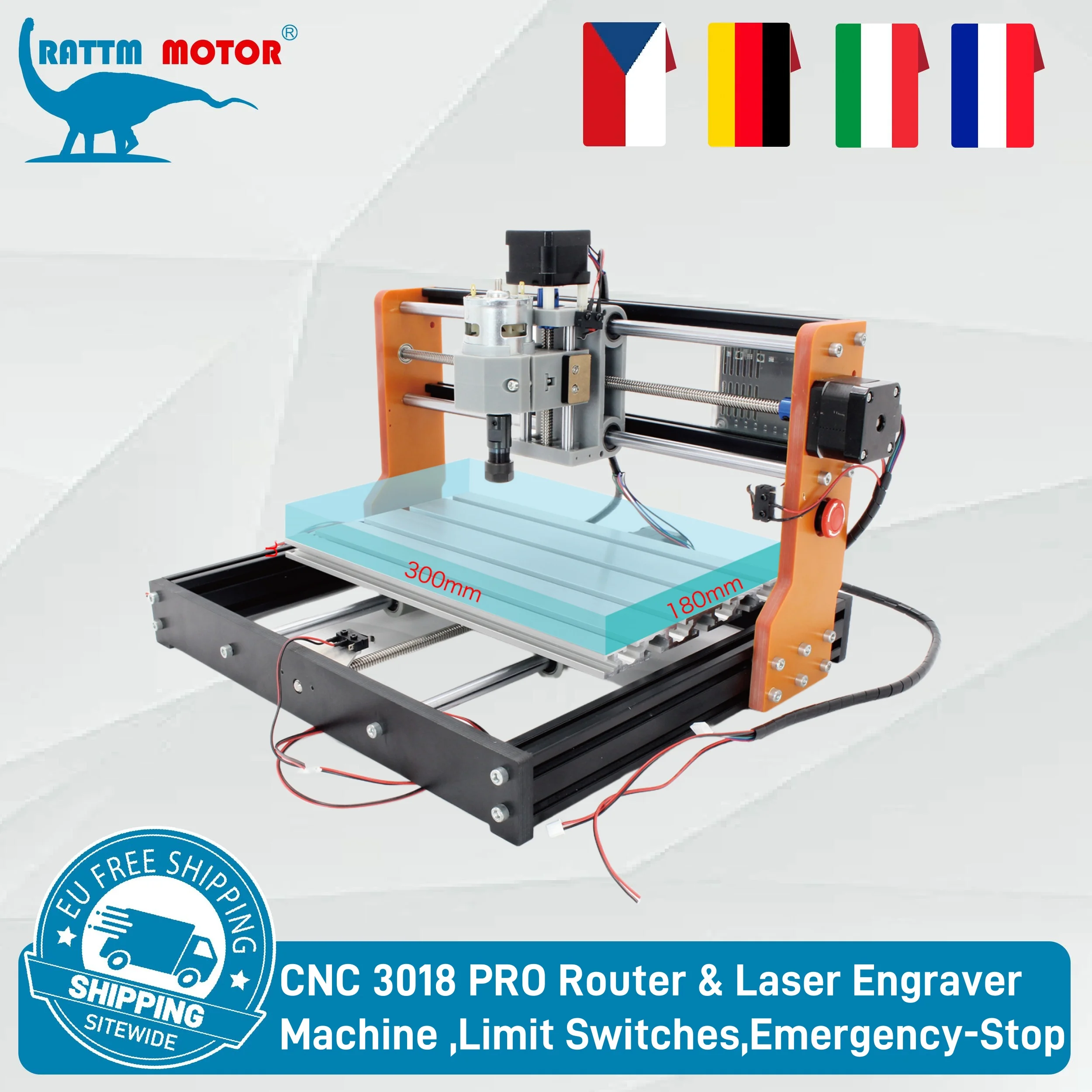 【ضريبة القيمة المضافة المجانية في الاتحاد الأوروبي】آلة طحن جهاز التوجيه CNC 3018PRO 7000W مع وحدة ليزر، ومفاتيح الحد، وتوقف الطوارئ، وآلة لنحت الخشب
