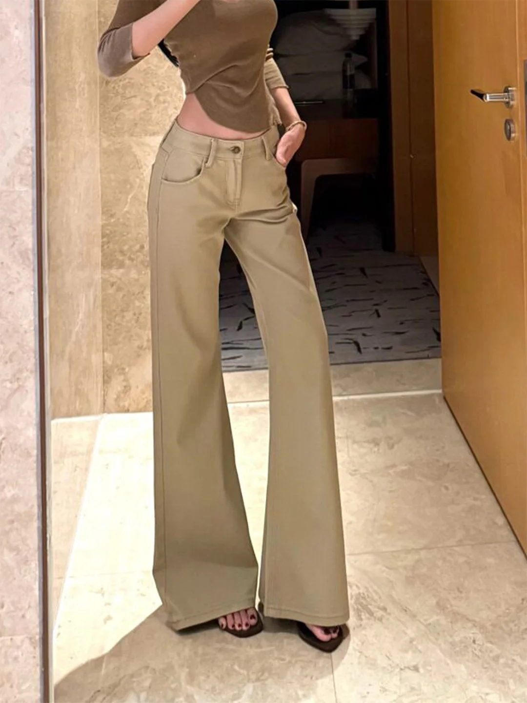 

Khaki Straight Leg Wide Leg Jeans Women's Pear Shape Retro American Slimming High Waist Denim Pants Summer New Arrival