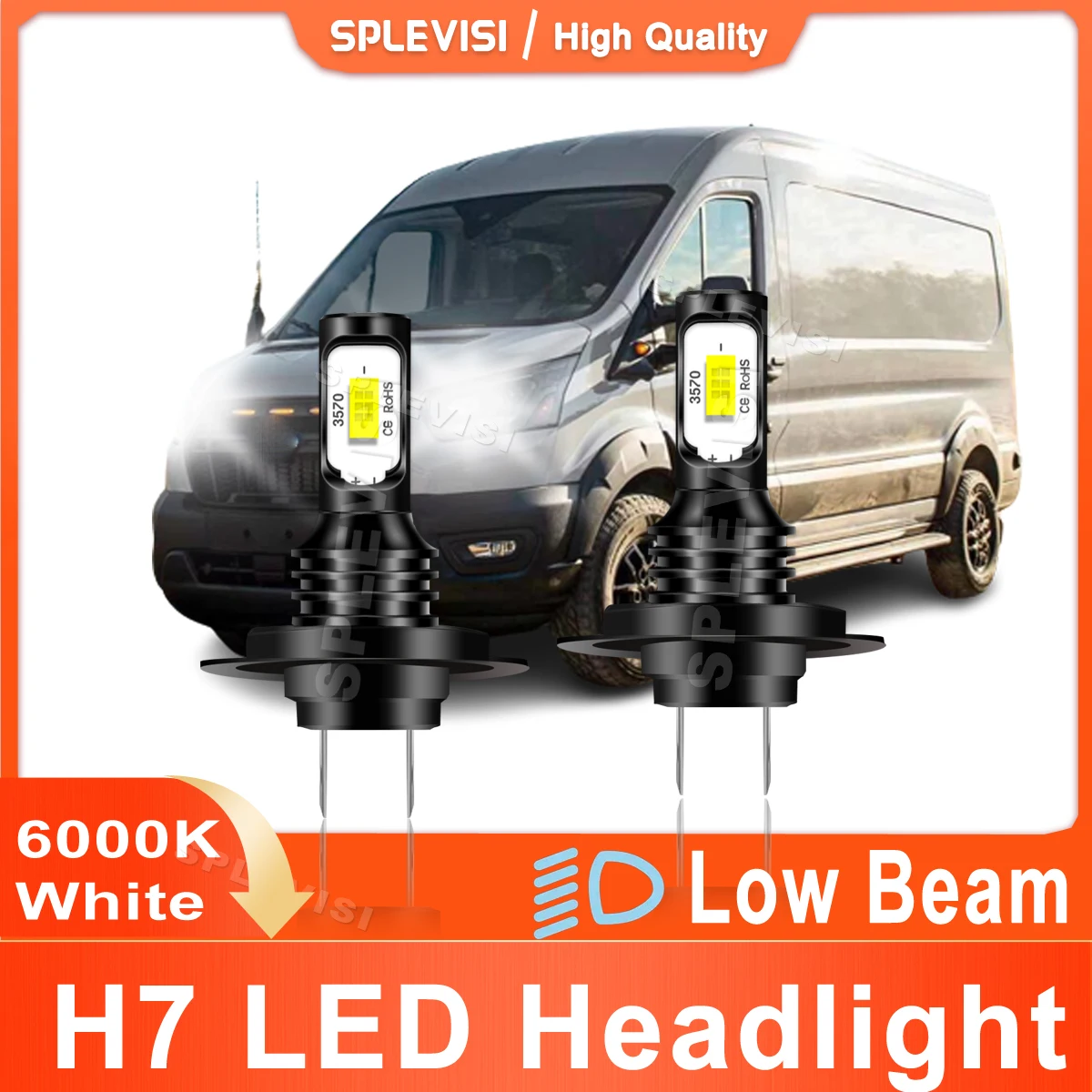 

2x H7 Car Light LED Headlight Low Beam White 8000LM For Ford Transit Van MK8 2014 2015 2016 2017 2018 2019 2020 2021 2022 2023