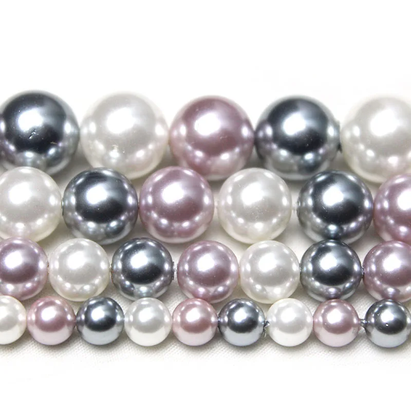 Natural Pink White Grey Shell Pearl Loose Round Spacer Beads For Jewelry Making DIY Bracelet Necklace Accessories  6/8/10/12mm