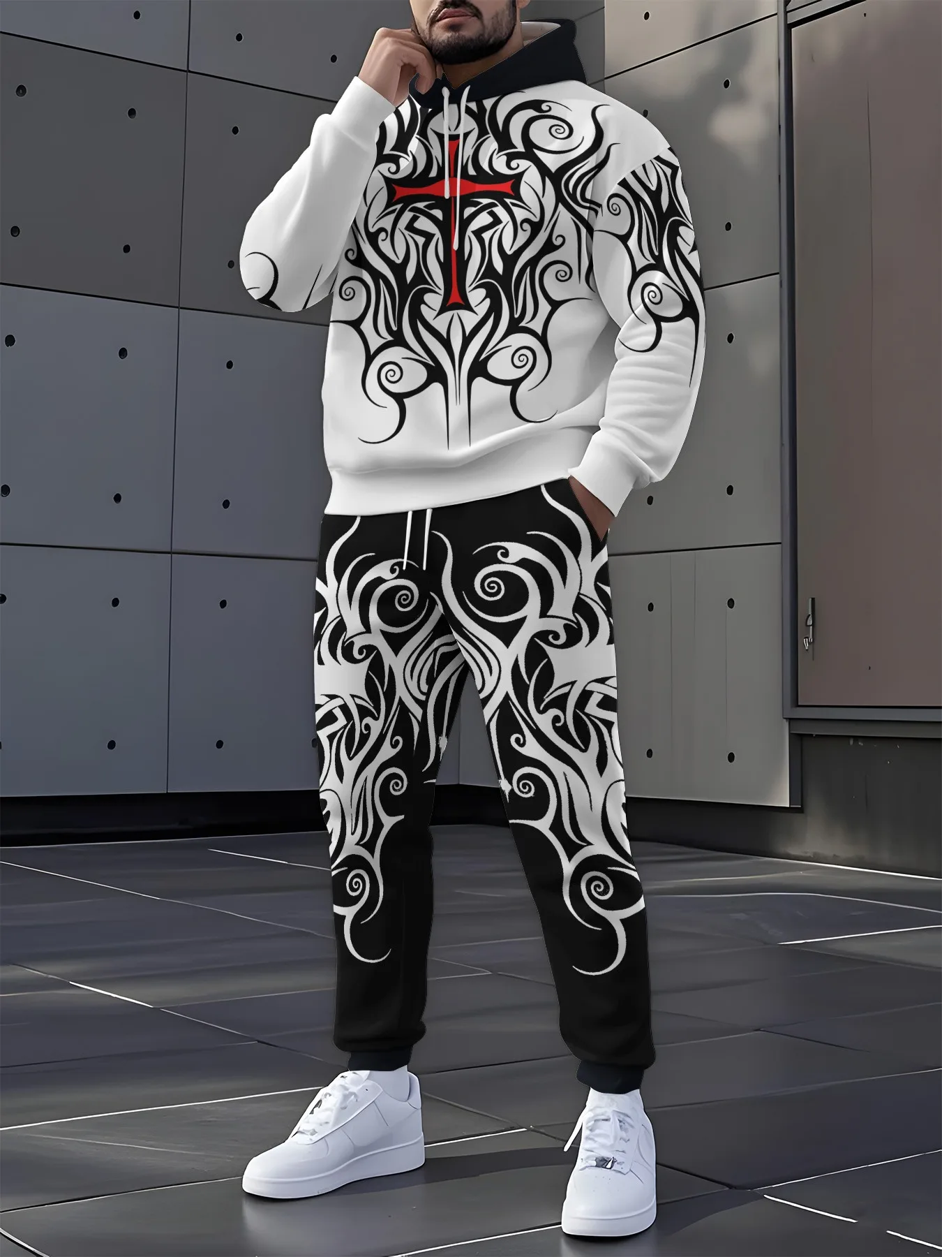 

Комплект из 2 мужских модных толстовок и брюк | Повседневный комплект из толстовки и брюк с круглым вырезом и 3D принтом, модная уличная одежда унисекс