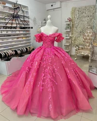 Pink Quinceanera Dresses 2024 Princess Ball Gown Off Shoulder Formal Gown Applique Ruffle Evening Prom Dress Sweet 15 Customized