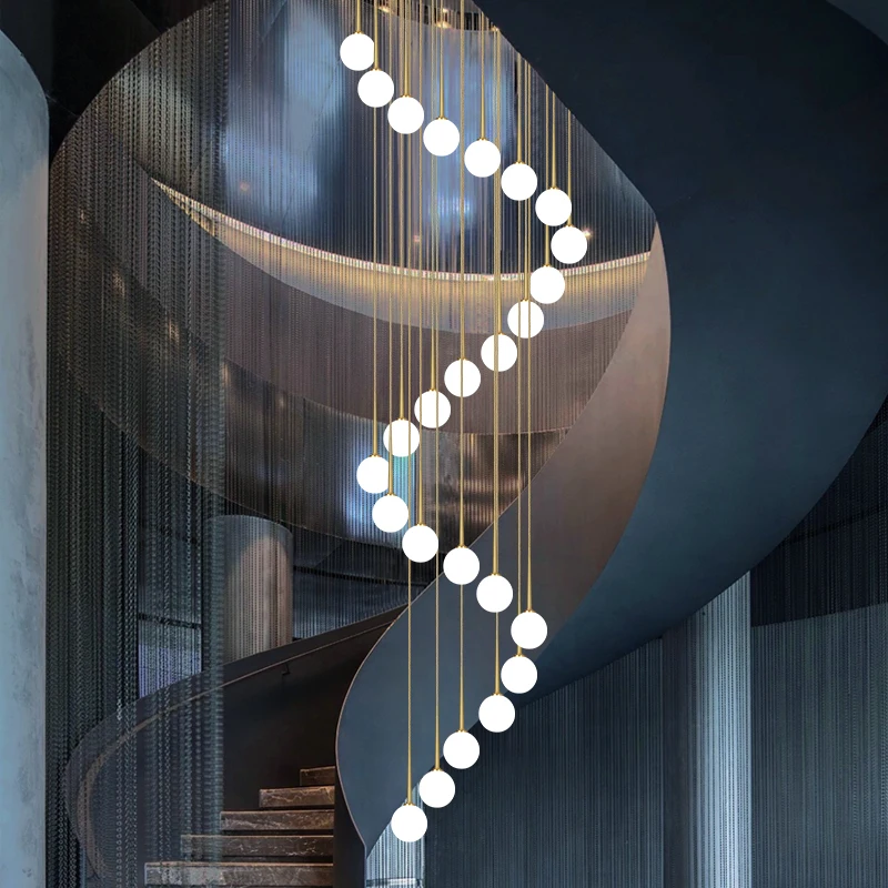 

Long staircase, chandelier, all-copper shopping mall, hotel lobby, duplex villa, modern simple and light luxury, patio lamps