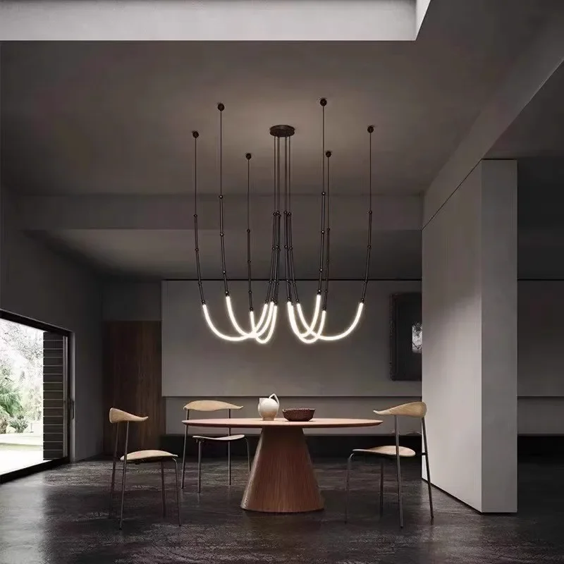 Minimalist Hanging Lamp Living Room Bar Table Long Dining Table DIY Silicone Chandelier Designer Creative Music Note Art Line